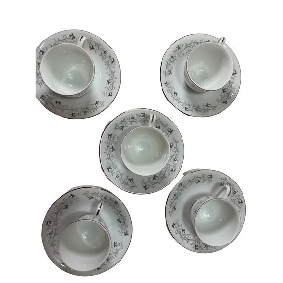 Moon Mist 3000 Miniature Fine China Gray & Black Cup & Saucer W/Silver Trim - Picture 2 of 9